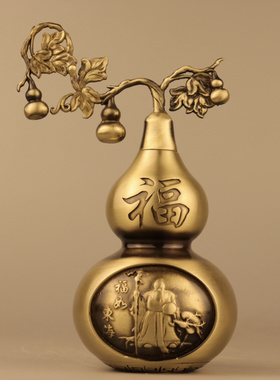 黄铜中式客厅寿星葫芦铜葫芦摆件