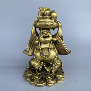 福字弥勒佛铜像摆件铜笑佛米勒聚宝盆招财聚财家居门厅中式桌面