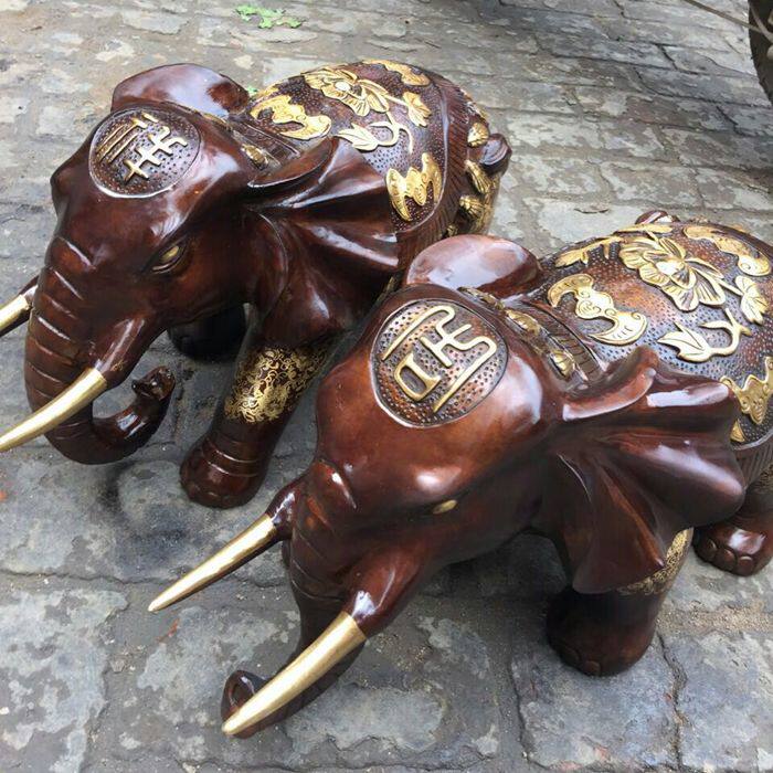 铜大象摆件仿古福到眼前吉祥大象一对风水招财门厅聚财家居桌面