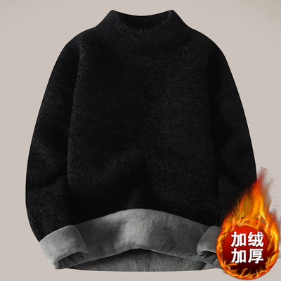 男士半高领毛衣加绒加厚款