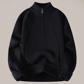 绵羊毛打底衫 半拉链毛衣男加绒加厚宽松保暖针织衫 青少年学生款