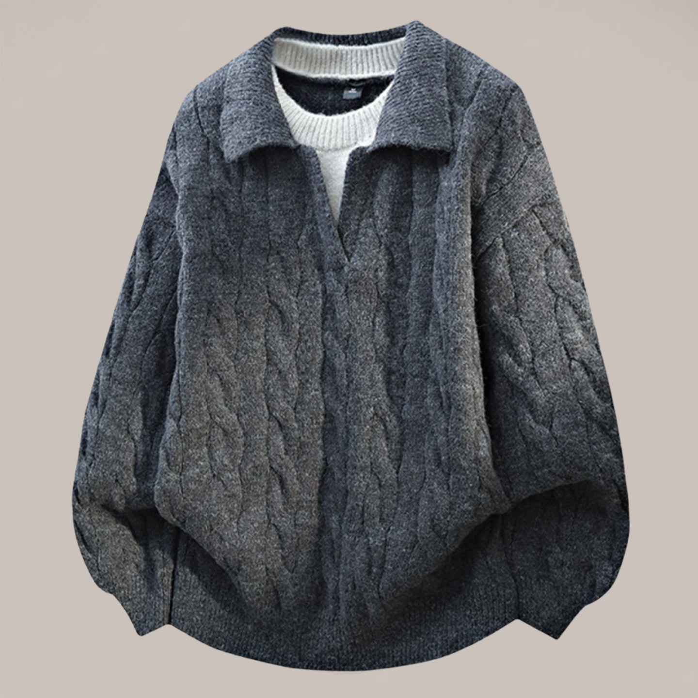 学生款翻领假两件麻花毛衣男冬季宽松保暖慵懒风一体绒打底针织衫,男装,针织衫/毛衣,淘宝优惠券,粉丝福利购,淘宝优惠卷