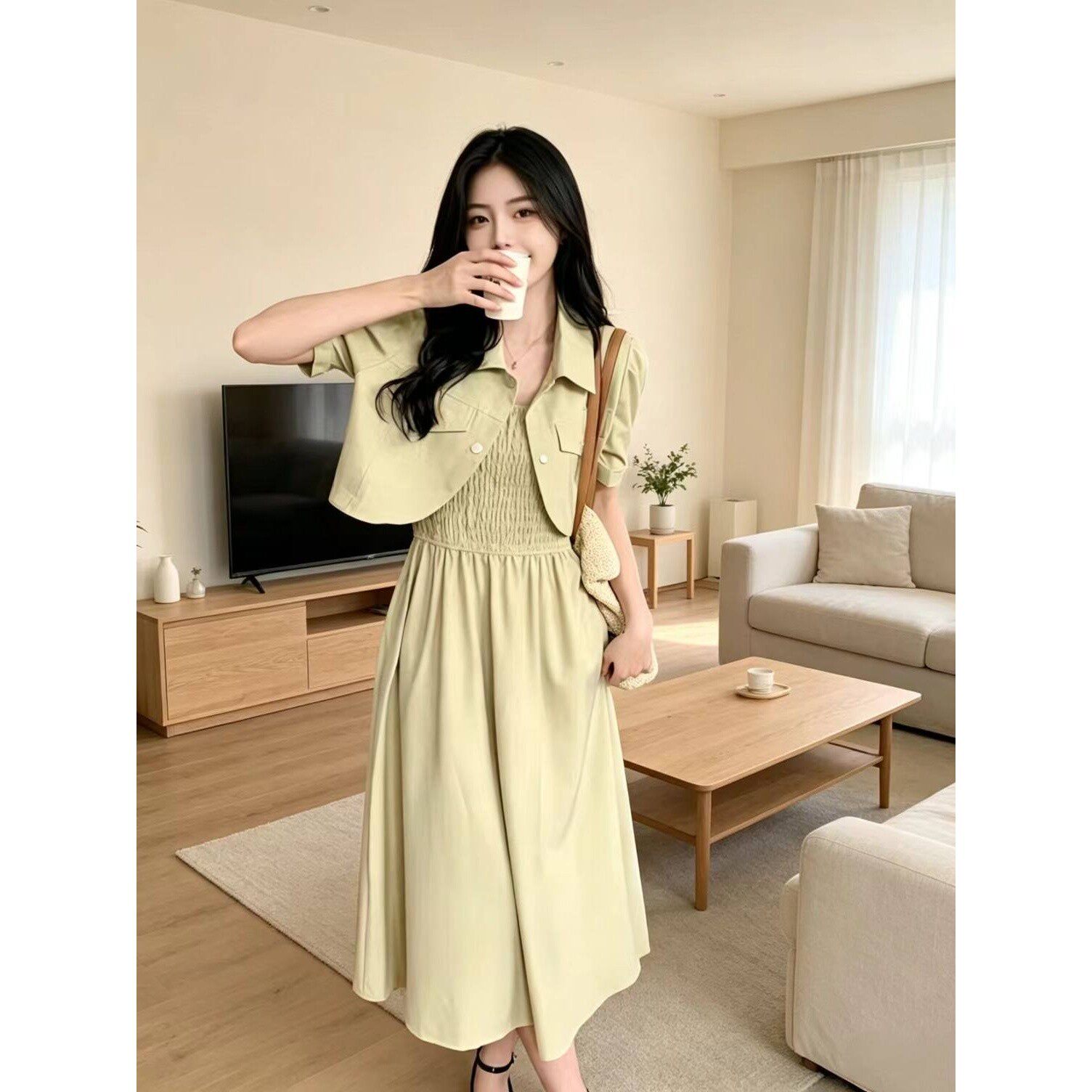 大码微胖连衣裙女夏季新款裙子两件套胖MM高级感显瘦吊带裙套装图片