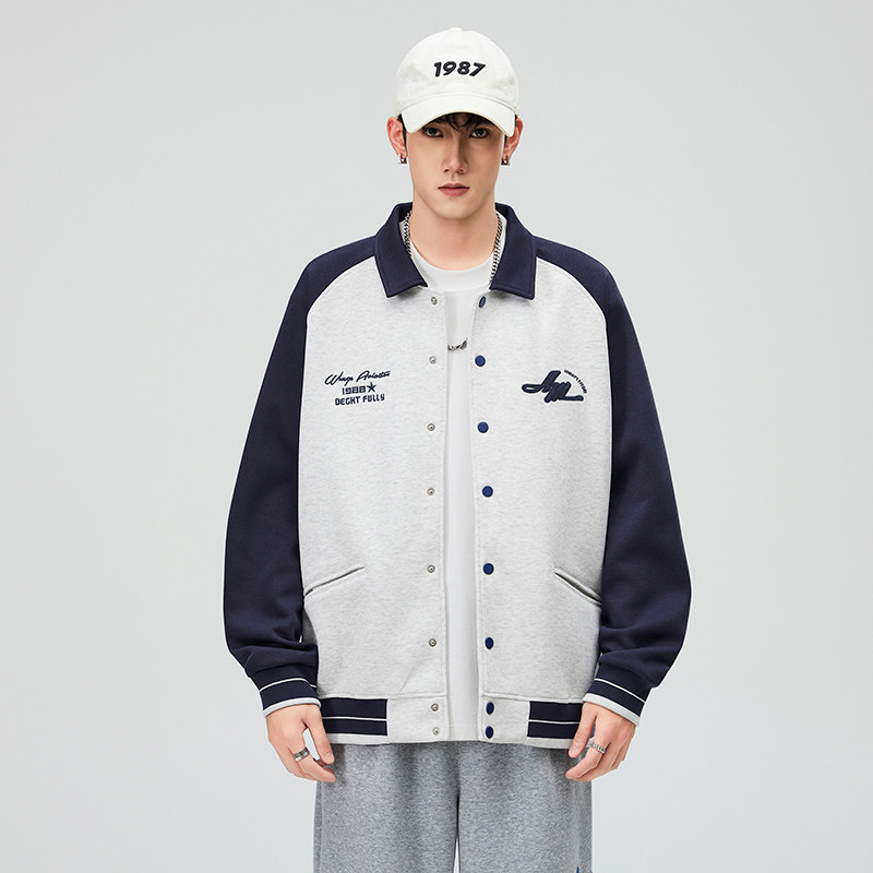 美式复古风毛呢开衫卫衣男宽松休闲潮流夹克外套男士潮牌秋冬季