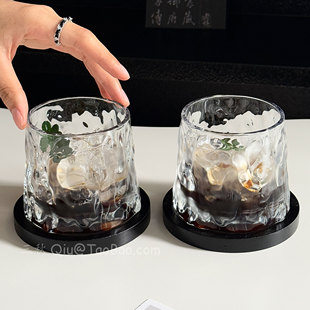 Sanq小众复古冰川纹玻璃杯威士忌洋酒杯果汁杯拿铁杯咖啡杯饮品杯