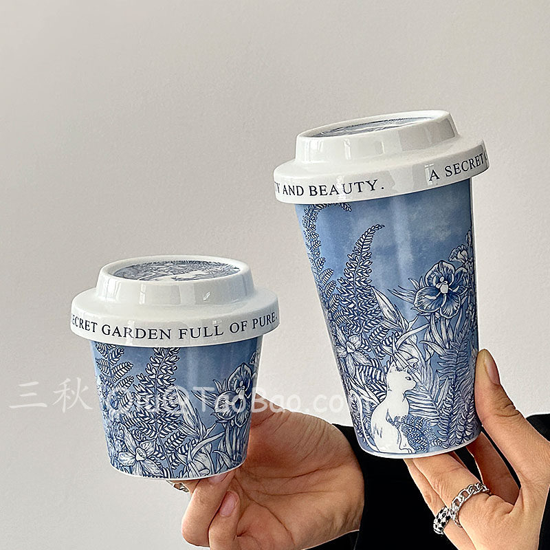 复古国潮青花猫陶瓷杯咖啡杯水杯