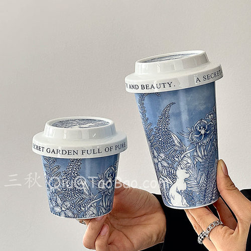 复古国潮青花猫陶瓷杯咖啡杯水杯