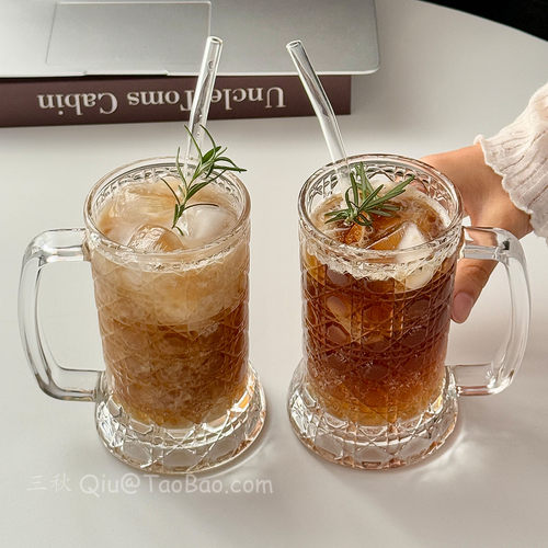 带把啤酒玻璃杯家用女夏天果汁杯