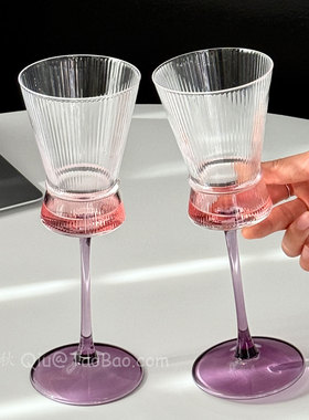 高级感紫杆葡萄酒杯高脚杯玻璃杯红酒杯氛围感微醺酒杯鸡尾酒杯子