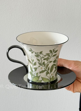 Sanq复古油画般春语茉莉花咖啡杯碟拉花拿铁杯下午茶水杯伴手礼物