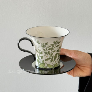 Sanq复古油画般春语茉莉花咖啡杯碟拉花拿铁杯下午茶水杯伴手礼物
