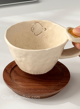 复古手作浮雕泥上花语飞鸟咖啡杯陶瓷马克杯日式拉花杯拿铁杯礼物