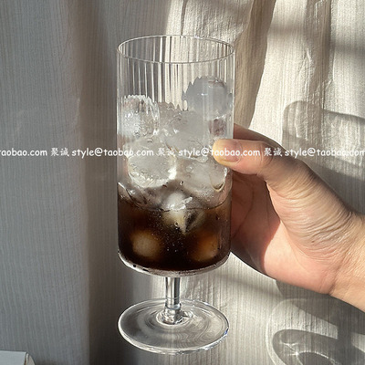 小众竖纹玻璃杯冰美式咖啡杯