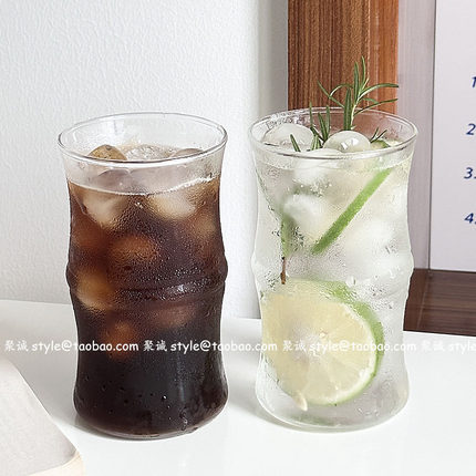 ins网红餐厅耐高温水杯竹节玻璃杯冰美式拿铁咖啡杯果汁杯冷饮杯