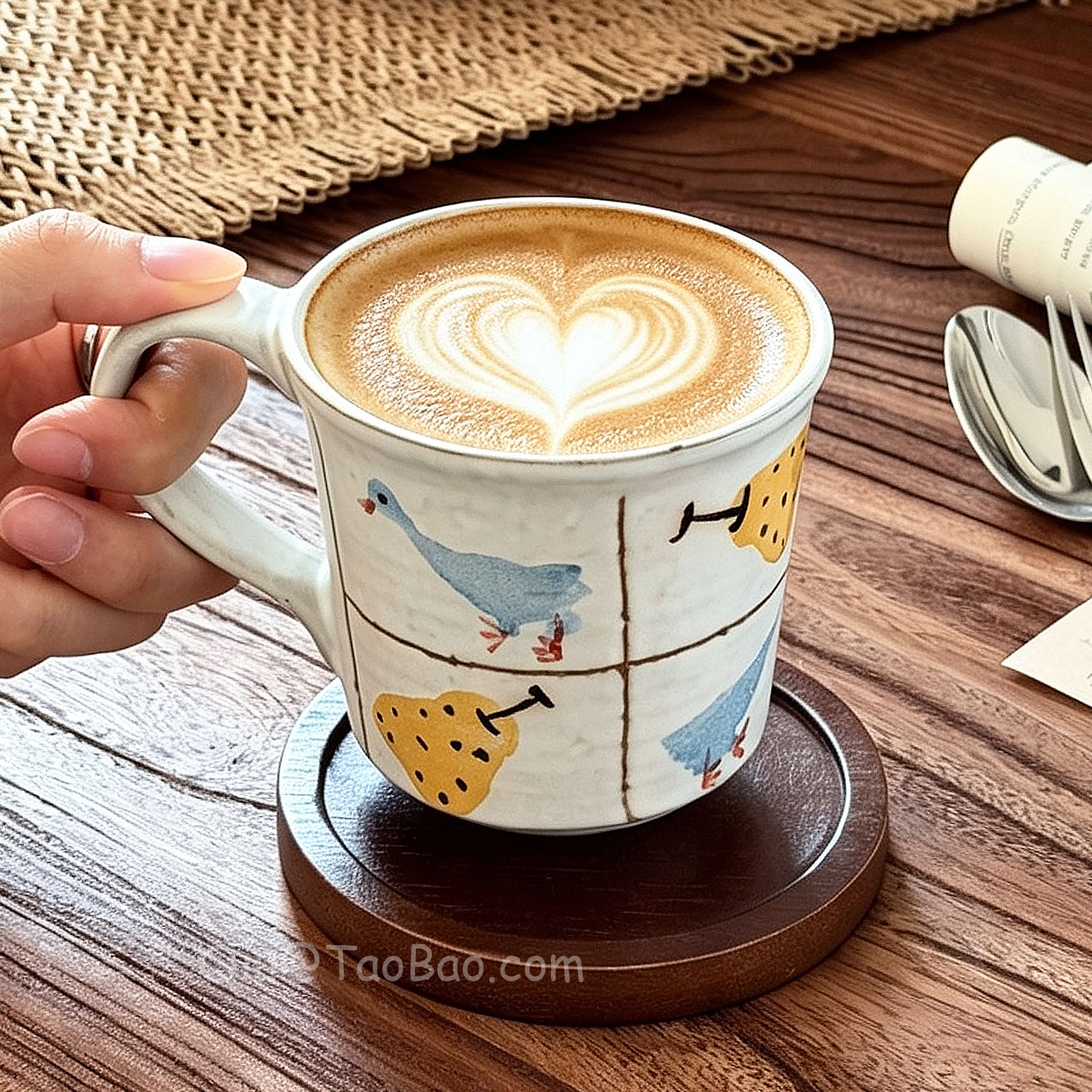 复古手绘可爱鸭梨马克杯咖啡杯