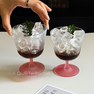 高级感粉色高脚玻璃杯子冰美式拿铁咖啡杯轻薄特调饮品杯鸡尾酒杯