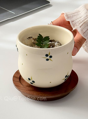 Sanq复古浮雕手绘葡萄陶瓷手握杯水杯咖啡杯拉花拿铁杯子小众礼物