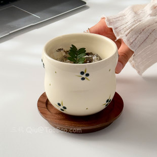 Sanq复古浮雕手绘葡萄陶瓷手握杯水杯咖啡杯拉花拿铁杯子小众礼物