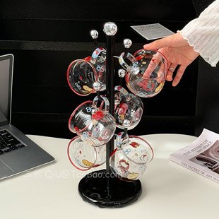 高级感果趣狗狗玻璃杯茶杯置物架客厅桌面多层倒挂水杯沥水收纳架
