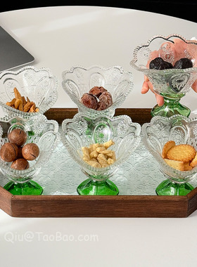 复古浮雕绿色干果盘客厅零食摆放盘高级感分格糖果点心盘伴手礼物