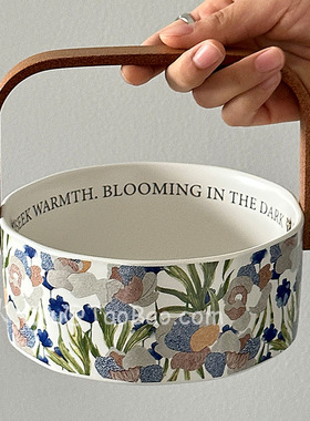 三秋Sanq复古白色鸢尾花果篮零食摆放干果收纳托盘陶瓷手提水果篮