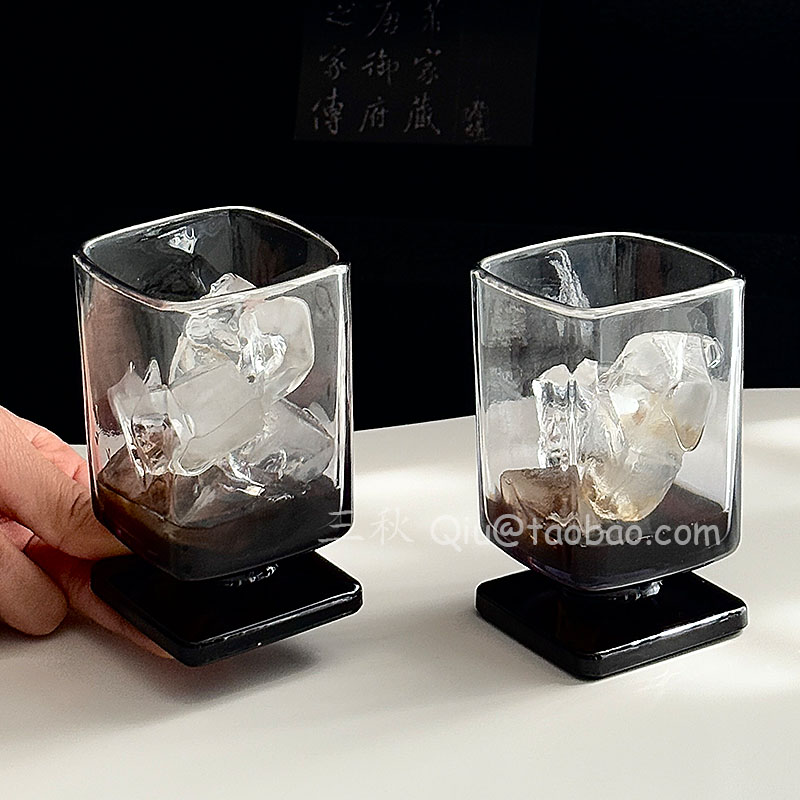 复古高级感渐变黑玻璃杯果汁杯