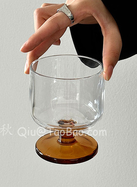 三秋Sanq小众中古酒杯棕底圆墩矮脚杯水杯香槟红酒杯咖啡杯饮品杯