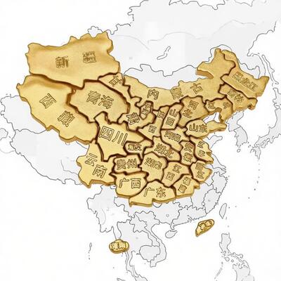 中国地理拼图 黄铜摆件模型 新中式金黄色地图 迷你手工装饰摆件