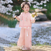 夏季 唐装 古风新中式 小女孩日常国风短袖 仙气套装 汉服女童2025新款