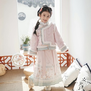 汉服女童冬款宝宝中国风长裙套装女孩古装年服儿童新年唐装拜年服