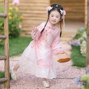 兮兮家汉服女童秋季新款国风超仙连衣裙女宝宝新中式旗袍裙沐瑶月
