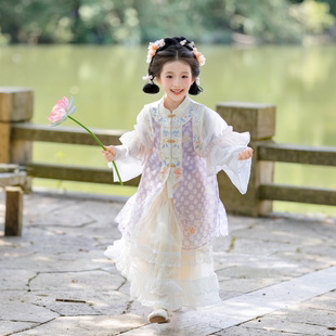 兮兮家汉服女童春秋新款 古风超仙菩瑶裳 中国风明制改良裙子套装