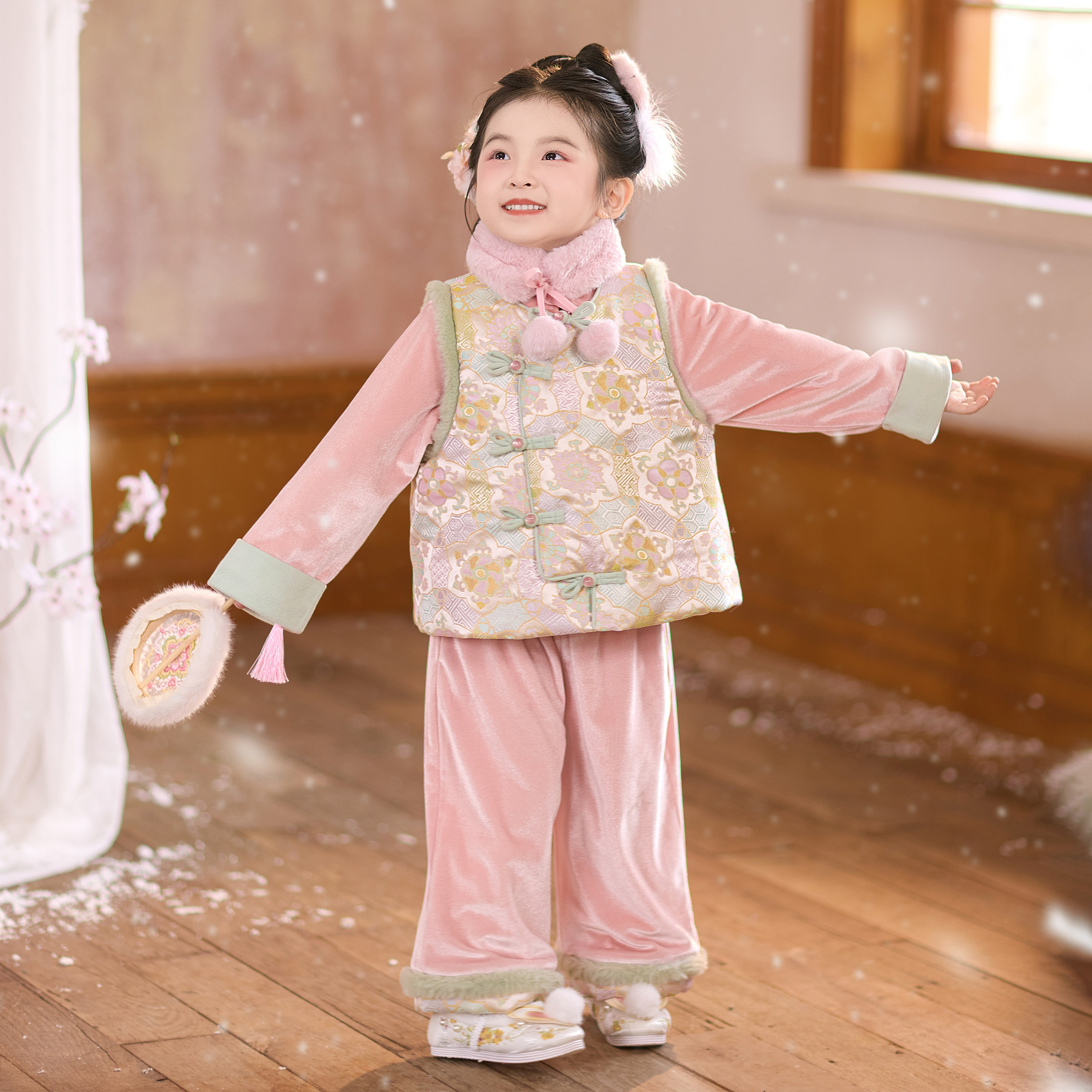 兮兮家汉服女童冬季新款中国风拜年服唐装新中式加绒裤子套装知絮,童装/婴儿装/亲子装,汉服,淘宝优惠券,粉丝福利购,淘宝优惠卷