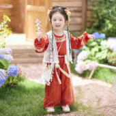小女孩红色古装 国风套装 春秋喜颜 新中式 兮兮家汉服女童春秋新款