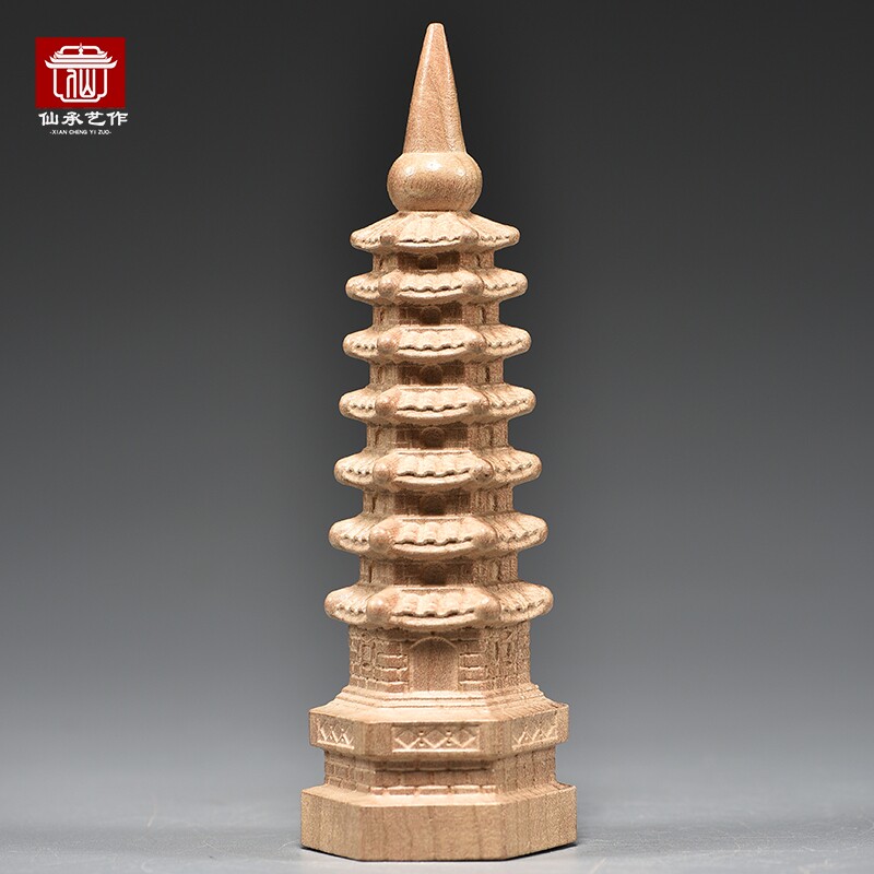 桃木质雕刻7层文昌塔摆件9层13层文昌塔客厅玄关书桌装饰工艺品