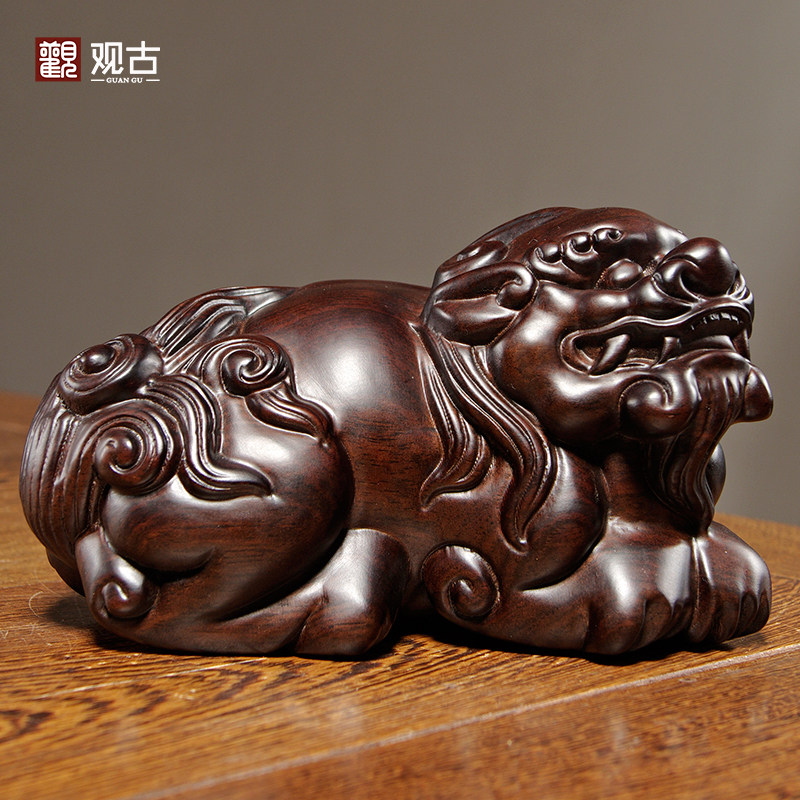 黑檀木雕刻貔貅摆件大号一对皮丘红木家居客厅玄关装饰工艺品送礼