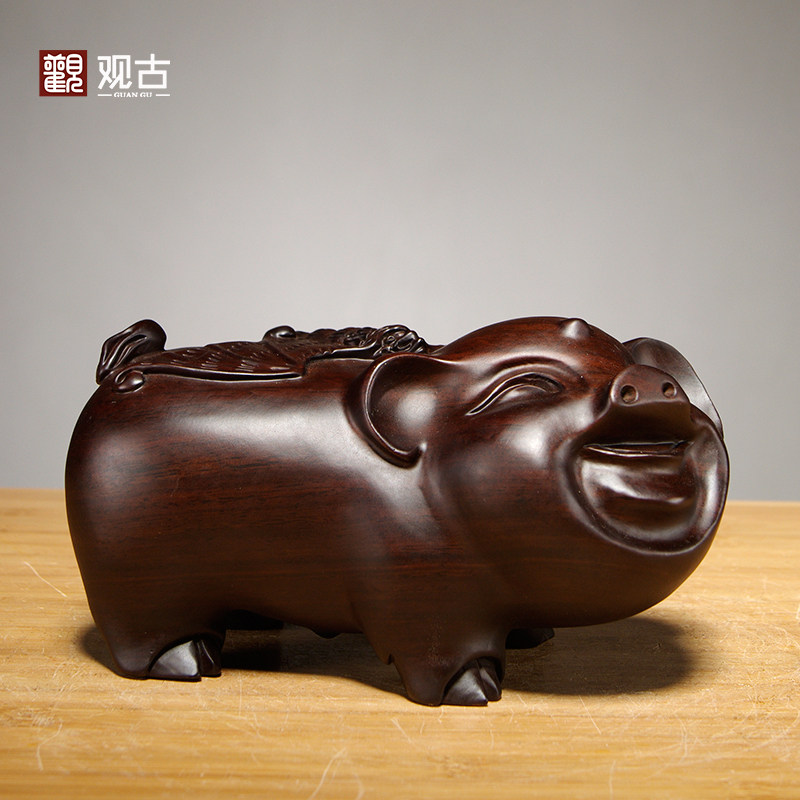 黑檀木雕猪摆件家居客厅电视柜木质猪雕刻装饰工艺品店铺开业送礼