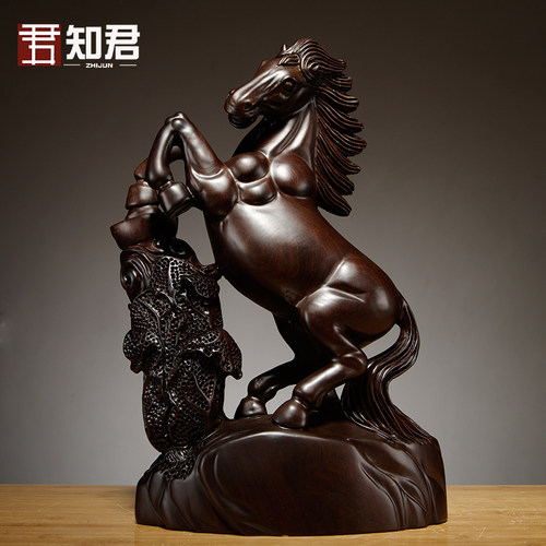黑檀马雕刻马上封侯生肖猴子摆件红木黑檀工艺品家居客厅办公装饰