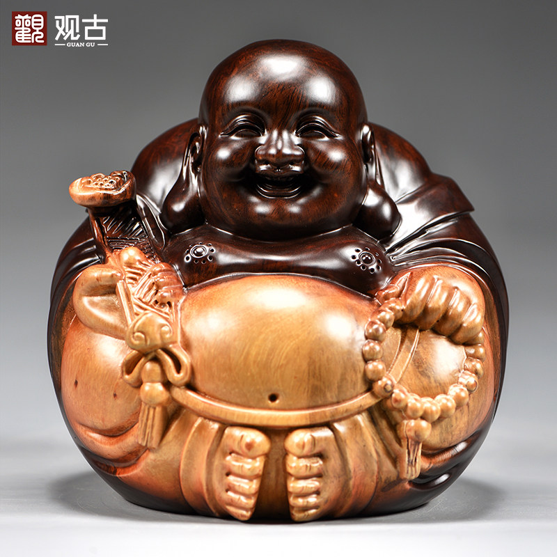 黑檀木雕弥勒佛像木质坐笑佛一团和气摆件客厅玄关红木装饰工艺品
