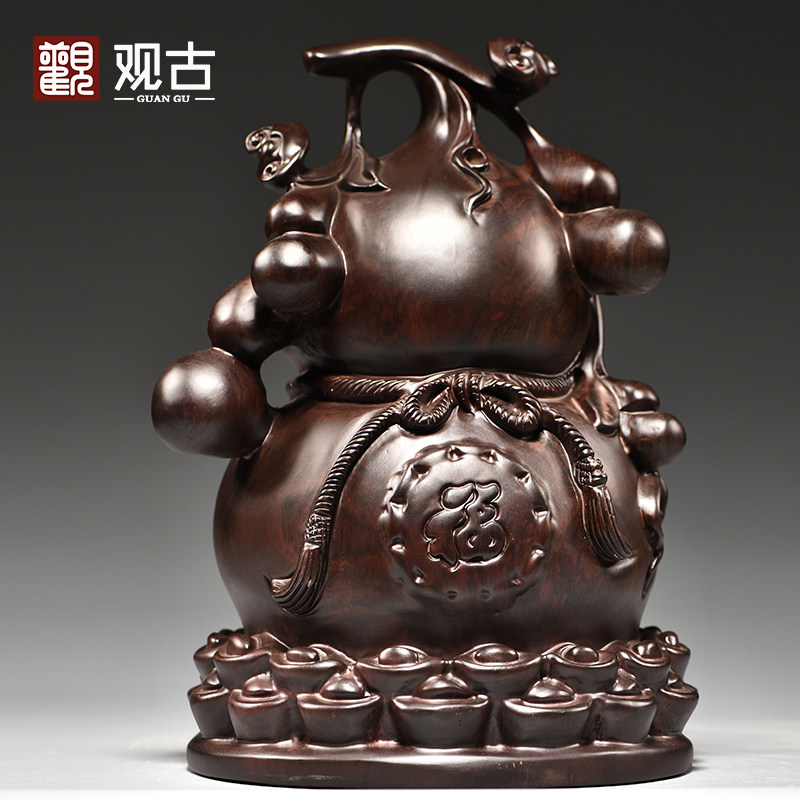 黑檀木雕福禄葫芦摆件实木质大号家居客厅桌面装饰红木送礼工艺礼