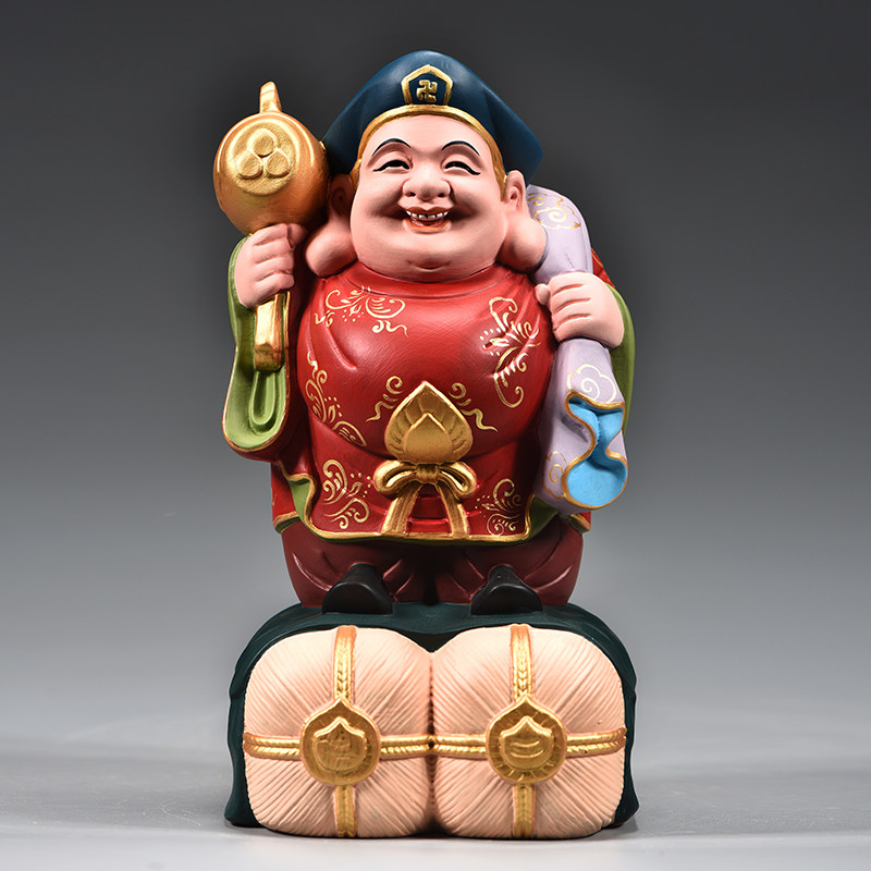 实木雕刻财神爷大黑天神像摆件木质彩绘财神佛像家居客厅玄关装饰