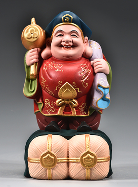 实木雕刻财神爷大黑天神像摆件木质彩绘财神佛像家居客厅玄关装饰