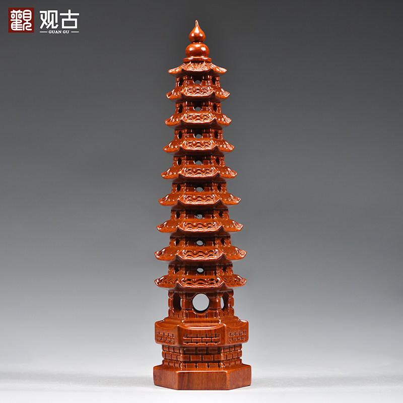 花梨木雕9层文昌塔摆件木头制文昌塔九层家居客厅玄关装饰工艺品