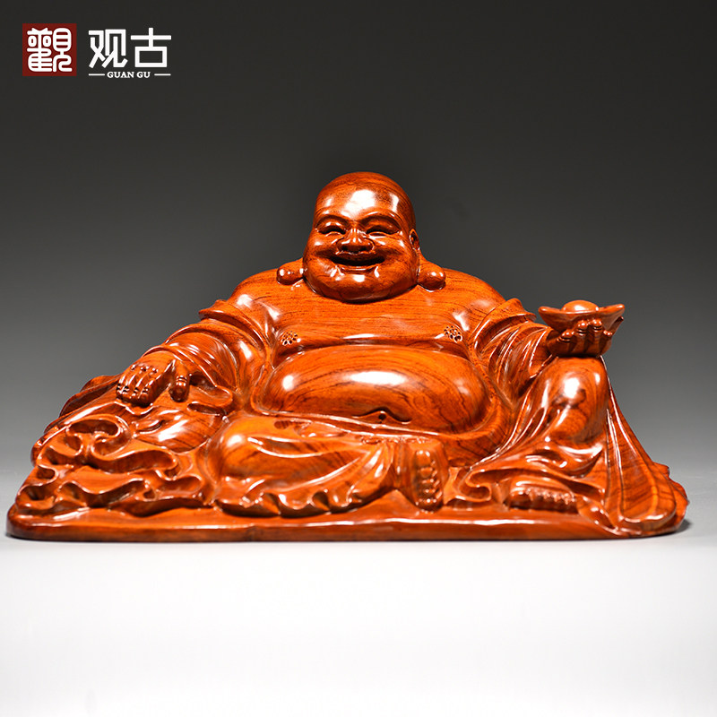 花梨木雕弥勒佛像摆件实木元宝布袋坐笑佛红木工艺品客厅玄关装饰