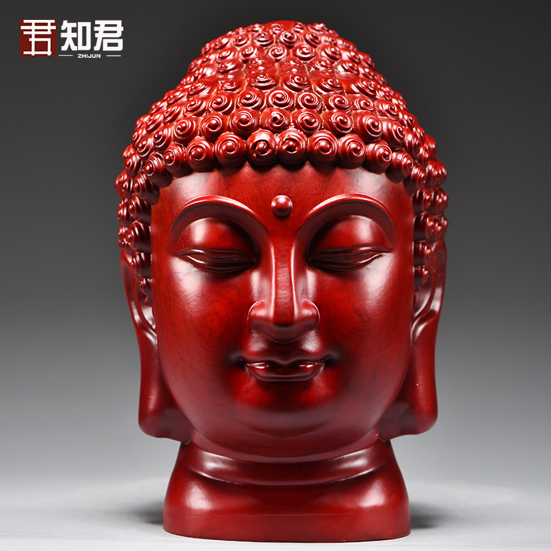 红色木雕新中式大号慈悲佛头佛首佛像禅意摆件玄关走廊佛系装饰品
