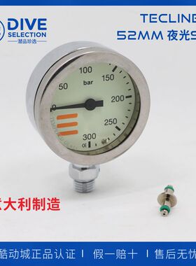 Tecline 52MM 镀铬钢化玻璃表面潜水残压表压力表金属spg 意大利