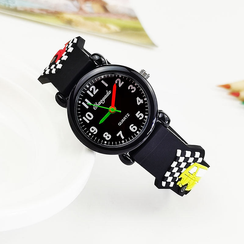 儿童手表男3岁只看时间卡通图案小汽车数字幼儿小表盘防水电子表