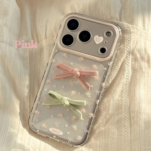 适用立体碎花蝴蝶结iPhone17防摔手机壳少女心苹果16透明保护套12