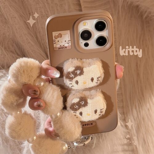 适用毛绒立体蝴蝶结猫咪苹果17手机壳14可爱iphone15promax挂绳13