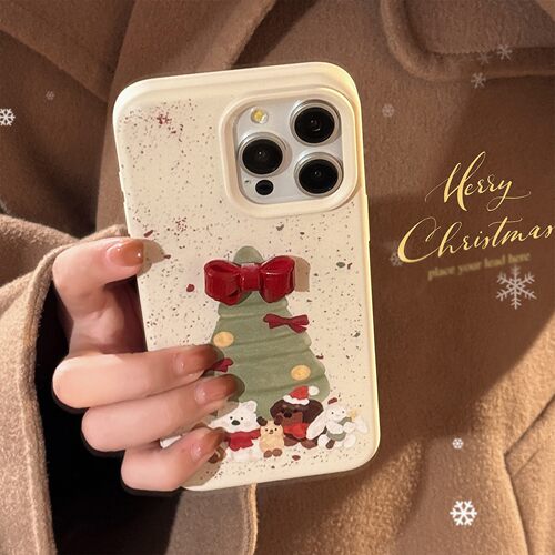 适用立体蝴蝶结iphone16手机壳苹果17圣诞树卡通15防摔14promax软